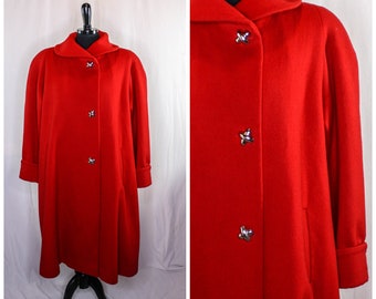 Vintage Leslie Fay Red Wool Coat X Buttons Size 12 Retro Coat 100% Wool