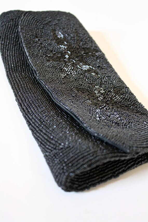 Vintage Black Beaded Clutch Purse Jill Empress Ha… - image 4