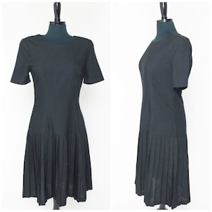 Vintage Black Dress Drop Waist Pleated Skirt Jeffrey And Dara By Linda Hutley 80s