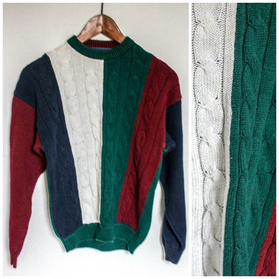 Vintage 90s Sweater Vertical Stripes Cable Knit Maroon Green Blue White M  12-14 Retro 1990s Youth - Etsy