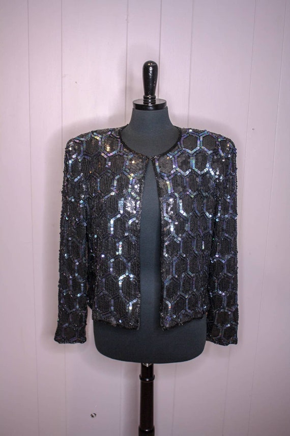 Vintage Leslie Fay Evenings Silk Sequins Beaded J… - image 2