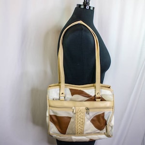 Vintage Patchwork Leather Purse Shoulder Bag Tan Brown Beige