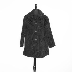 Vintage Faux Fur Swing Coat Black Textured Large