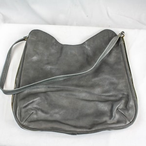Vintage Gray Leather Shoulder Bag Purse Metal Frame