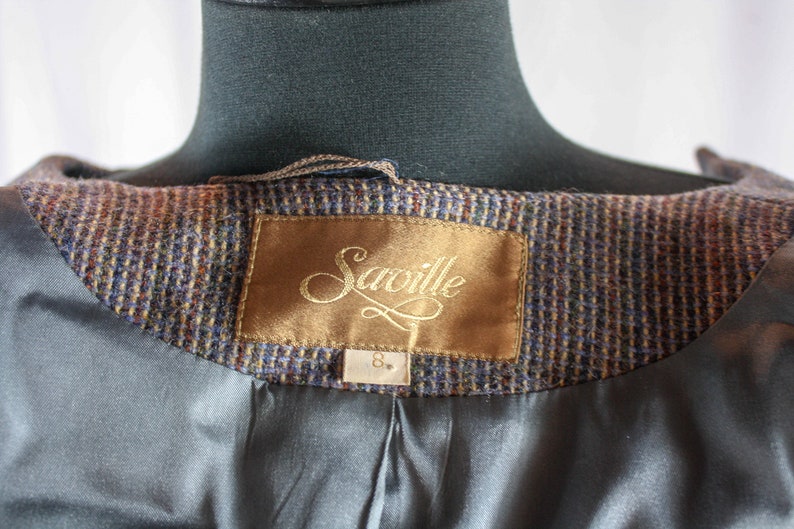 Vintage Saville Blazer Jacket Wool Tweed Wooden Buttons Grey Blue Brown Short Jacket Retro image 6
