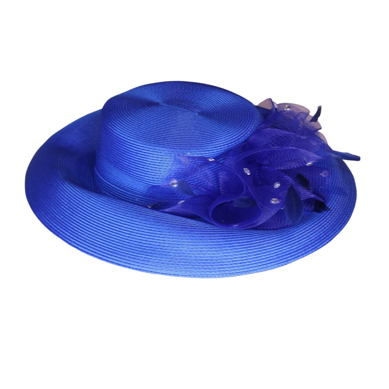 Vintage Betmar New York Wide Brim Straw Hat Blue Net  display picture 3