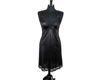 Vintage Slip Black Full Dress Slip Lace Trim Nylon Retro Lingerie