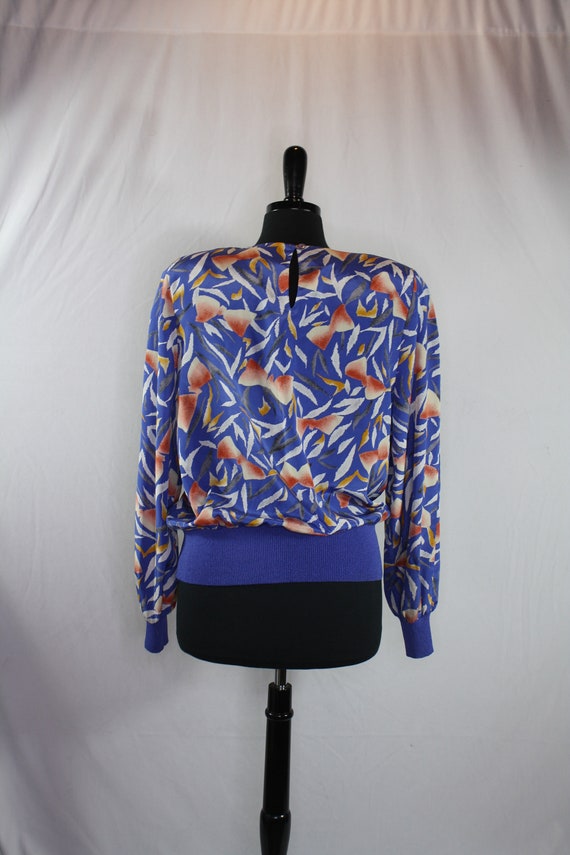 Vintage 80s Blouson Blouse Graphic Print Long Sle… - image 4