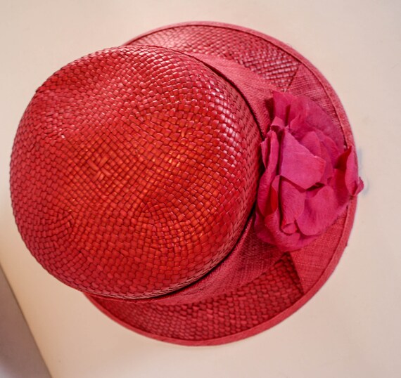 Vintage Pink Straw Hat Flower Timmy Woods Beverly… - image 2