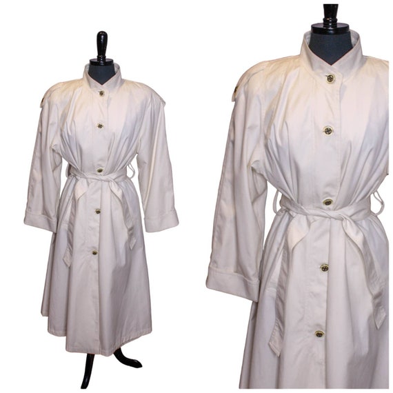 Vintage Towne London Fog Trench Coat Cream off White Belted Long