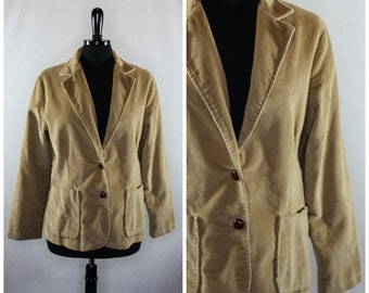 Vintage Pantino Corduroy Blazer Suit Jacket Tan Wood Buttons Retro 70s 60s