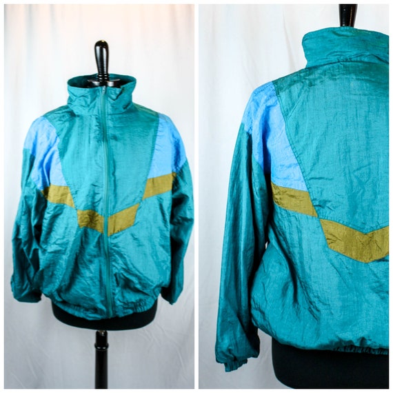 Vintage 90s Windbreaker Jacket Color Block Nylon … - image 1