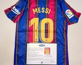 Messi #10 Barcelona Signed Jersey, 2020‑2021 Home Soccer Jersey with Certificate, Football Fan Collectible Gift
