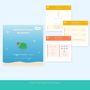 Werkbladen met oceaan-thema voor kinderen (printbaar) | Werkboek voor kleuters en peuters: getallen overtrekken, tellen en optellen | Leeftijd 4-6