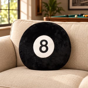 Coussin de billard à 8 boules, coussin rond en peluche en forme de boule de billard, décoration pour salle de jeux, cadeau pour joueurs de billard, 35 cm