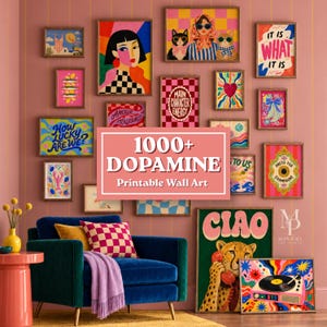 1000+ Dopamine Wall Art Bundle, Colorful Preppy Gallery Set, Funky College Dorm Room Decor, Digital Print