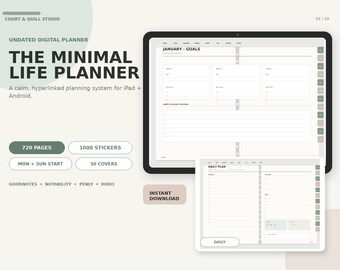 Minimal Life Digital Planner | 720 Pages, 1000 Stickers (PDF Download)
