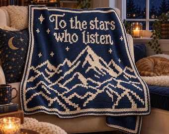 Celestial Mountain Overlay Mosaic Crochet Blanket Pattern, Two-Colour PDF