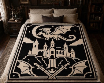 Dragon Castle Mosaic Crochet Blanket Pattern, Romantasy Overlay Crochet PDF