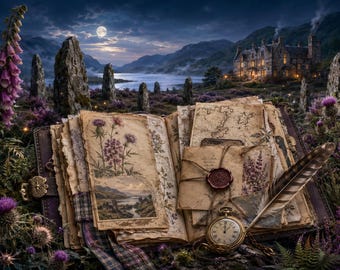 Whimsical Highland Junk Journal Kit | Scottish Romance Printable | Botanical Ephemera & Vintage Pages. Outlander inspired.