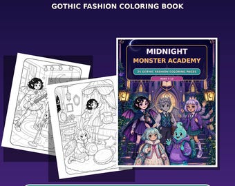 Midnight Monster Academy Gothic Fashion Coloring Book, 25 Pages (PDF Download)