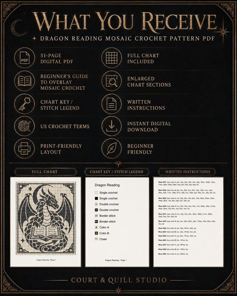 Readability Design Patterns Reading Dragon Mosaic Crochet Pattern: Two-colour Fantasy Blanket PDF ...