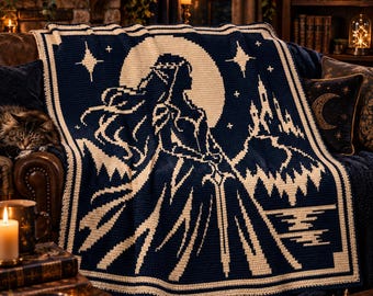 Fae Warrior Overlay Mosaic Crochet Blanket Pattern, Two-Colour PDF