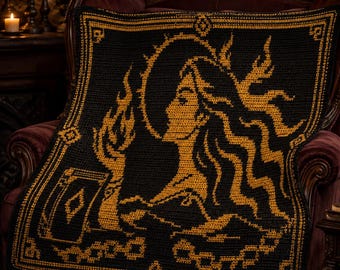 Flame Queen Overlay Mosaic Crochet Blanket Pattern, Dark Romantasy, Book of Azrael Inspired PDF