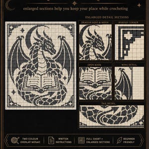 Readability Design Patterns Reading Dragon Mosaic Crochet Pattern: Two-colour Fantasy Blanket PDF ...