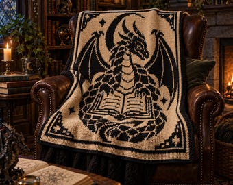 Reading Dragon Mosaic Crochet Pattern: Two-Colour Fantasy Blanket PDF with Chart and Written Instructions
