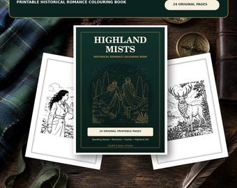 Highland Mists Historical Romance Colouring Book, 24 Pages (Digital Download)