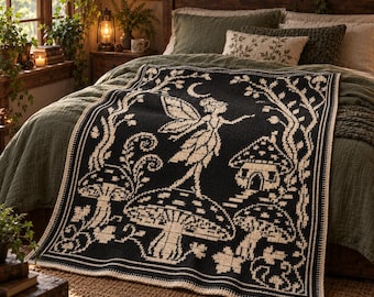 Woodland Fairy Mosaic Crochet Pattern, Mushroom Cottage Blanket Chart (Digital Download)