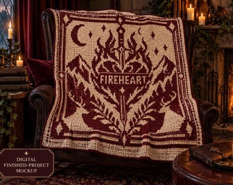 Fireheart Overlay Mosaic Crochet Blanket Pattern, Two-Colour Fantasy PDF