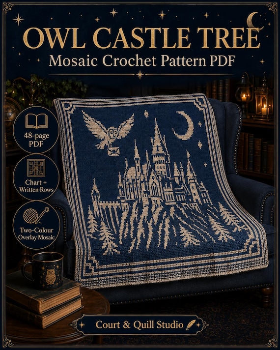 Enchanted Owl Wizard Castle Mosaic Crochet Blanket Pattern (PDF)