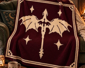 Celestial Dragon Overlay Mosaic Crochet Blanket Pattern, Two-Colour PDF