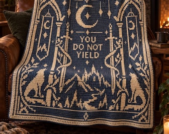 Wolf Moon & Stars Overlay Mosaic Crochet Blanket Pattern, Celestial Two-Colour PDF. TOG inspired
