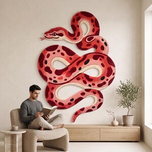 Hand Tufted Snake Rug, Red Python Area Rug, Coiled Serpent Statement Carpet