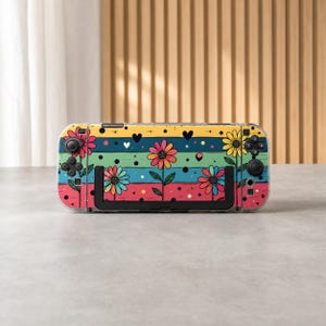 Coque transparente à rayures arc-en-ciel et fleurs pour Switch OLED Lite et Switch 2. Motif mignon.