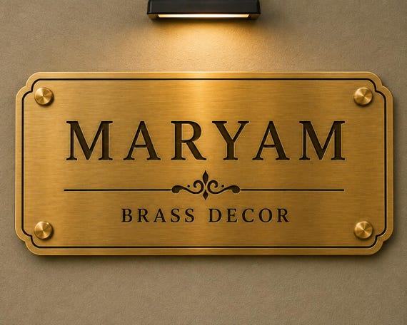 Custom Brass Name Plate – Maryam, Ornate Door Decor