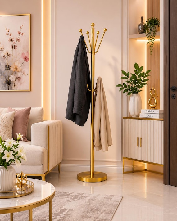 Luxury Brass Coat Stand – Modern Designer Floor Standing Coat Rack