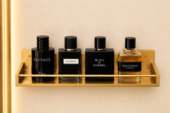 Luxury Perfume Bottle Display Shelf – Elegant Brass Bathroom Organizer