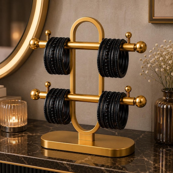 Handmade Brass Bangle Holder Stand, Gold Jewelry Organizer, Vanity Decor