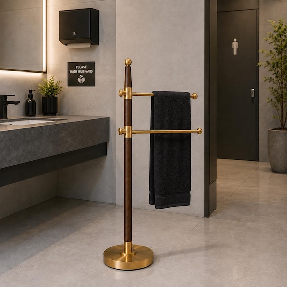 Freestanding Brass Towel Rack, Modern Bathroom Decor, Luxury Floor Stand Holder
