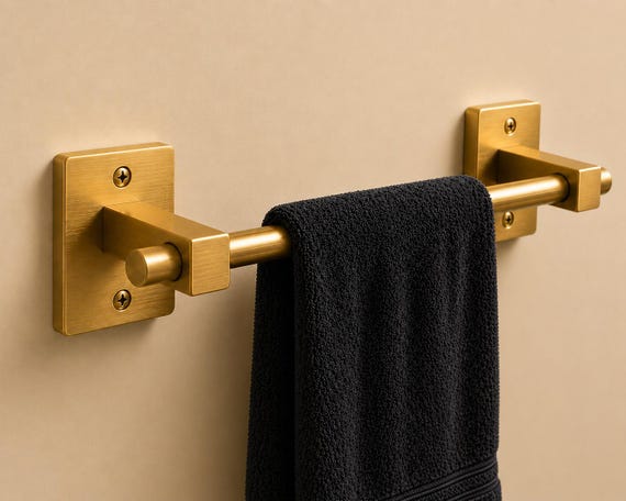 Solid Brass Wall-Mounted Towel Bar, Modern Bathroom Decor