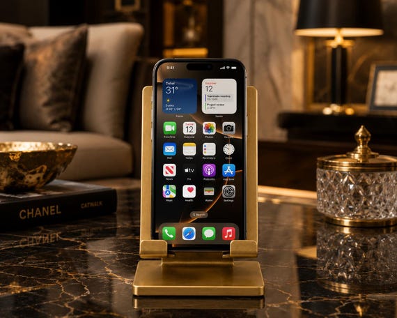 Handmade Brass Phone Stand | Elegant Gold Tablet Holder | Luxury Desk Decor