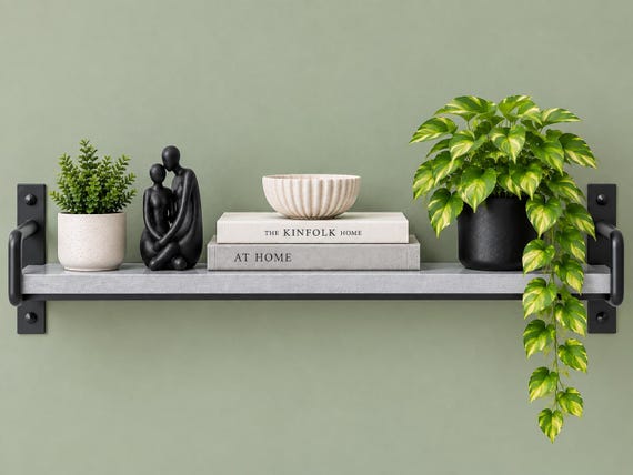 Minimalist Floating Wall Shelf, Modern Home Decor, Plant Display (Wooden)