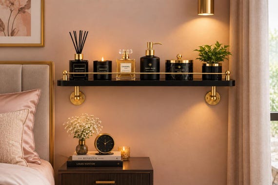 Luxury Brass Floating Wall Shelf | Modern Bedroom & Home Décor Display Rack
