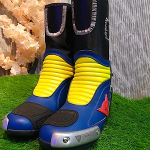 Botas de moto de carreras azules y amarillas – Calzado de moto de primera calidad – Botas deportivas protectoras para motociclistas