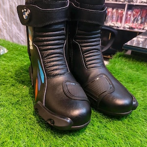 Professional Black Motorcycle Racing Boots | Protective Riding Boots for Bikers