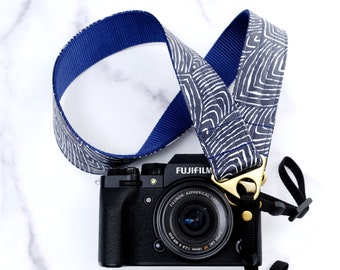 Navy Blue Laminated Camera Strap | CAPRI print  |  1.5 / 1 inch wide | DSLR  \ Mirrorless Camera strap | Stylish Camera Strap Men + Women